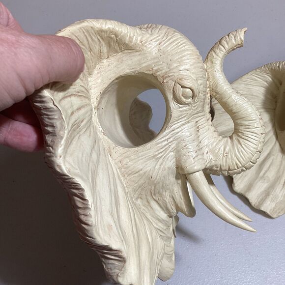 Two Elephant Head Wood Large Curtain Tie Back Ornamental Pull Through Hook Set - Picture 5 of 8